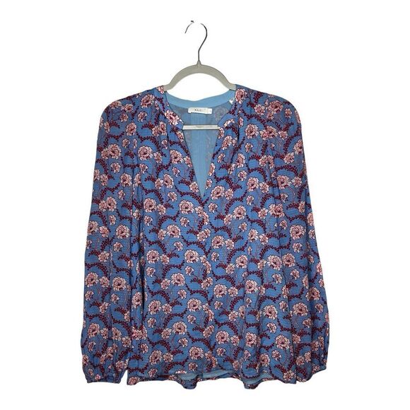 A.L.C. Tops - ALC Top Womens 4 Floral V Neck Flowy Lined Lightweight Boho Feminine Blue Shirt